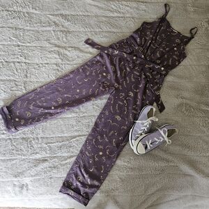 Boden Plum Purple & Gold Celestial Space Graphic Jumpsuit Girls Size 11/12